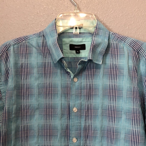 MMXIV plaid shirt Men's XL two tone blue 100% cotton business casual button up - Picture 2 of 10